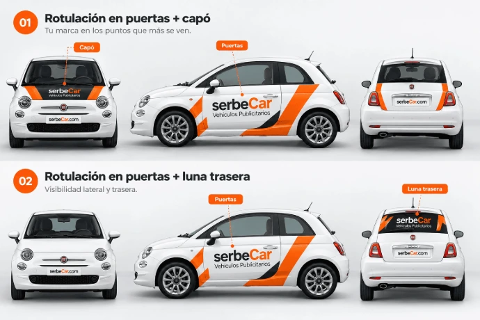 Formatos de rotulación en puertas y capó o luna trasera | SerbeCar